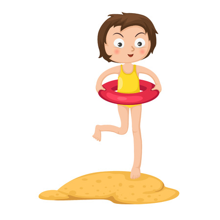 adorable little girl with inflatable ringのイラスト素材