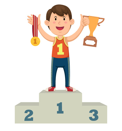 Illustration of a boy winner on a podiumのイラスト素材