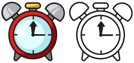 illustration of isolated colorful and black and white clock for coloring bookのイラスト素材