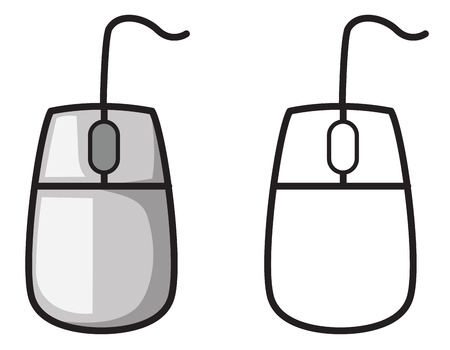 Illustration of isolated colorful and black and white mouse for coloring bookのイラスト素材