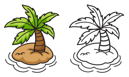 Illustration of isolated colorful and black and white island for coloring book vectorのイラスト素材