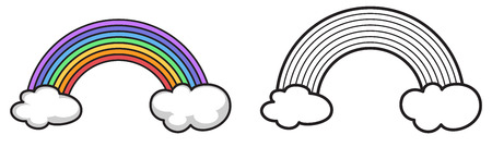 Illustration of isolated colorful and black and white rainbow for coloring bookのイラスト素材