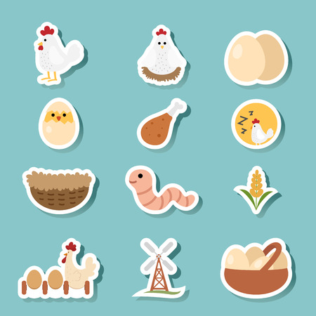 illustration of chicken icon set vectorのイラスト素材