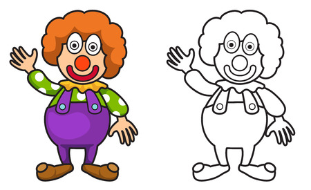 Illustration of isolated colorful and black and white joker for coloring bookのイラスト素材