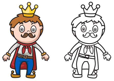 Illustration of isolated colorful and black and white king for coloring bookのイラスト素材