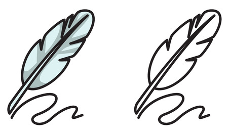 Illustration of isolated colorful and black and white quill for coloring bookのイラスト素材