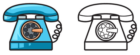 illustration of isolated colorful and black and white telephone for coloring bookのイラスト素材