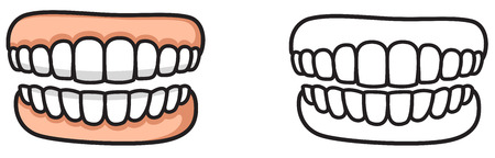illustration of isolated colorful and black and white tooth for coloring book