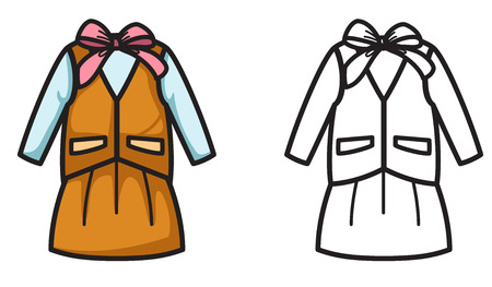 illustration of isolated colorful and black and white uniform for coloring bookのイラスト素材