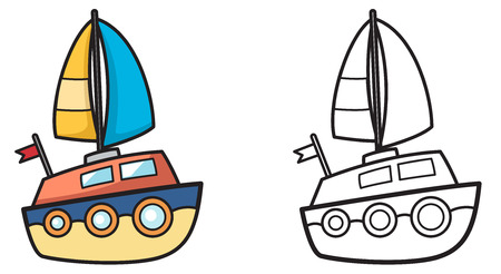 illustration of isolated colorful and black and white yacht for coloring bookのイラスト素材