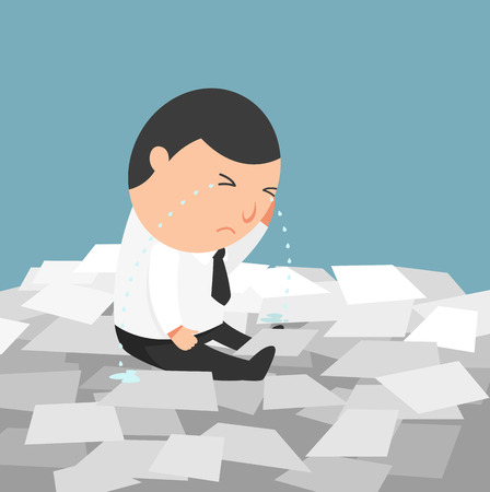 Busy life of businessman-the man crying because of having to do too much works.illustration vectorのイラスト素材