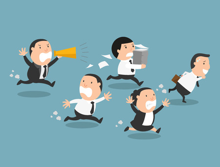 The employees running away from their bad boss.illustration, vectorのイラスト素材