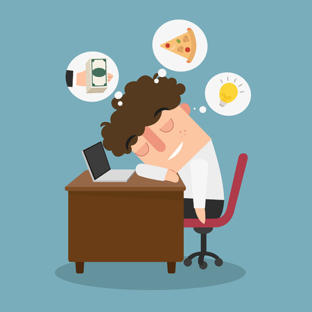 Illustration of the guy is daydreaming while workingのイラスト素材