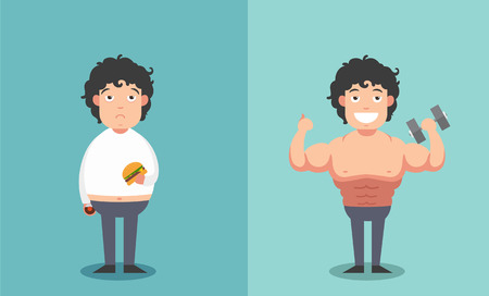 Before and after of the man in fat and thin shapes concept .vector illustrationのイラスト素材
