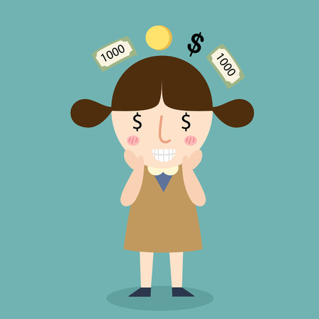 illustration of isolated young girl thinking about money vectorのイラスト素材