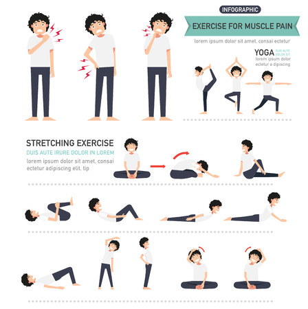 exercise for muscle pain infographic,vector illustration.のイラスト素材