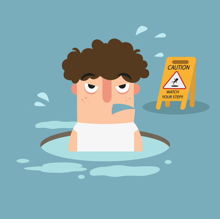Watch your step caution sign. danger of falling isolated illustration vectorのイラスト素材