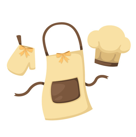 illustration of isolated set kitchen glove and apron and chef hat on white backgroundのイラスト素材