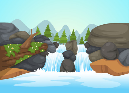 illustration of waterfall landscape vectorのイラスト素材