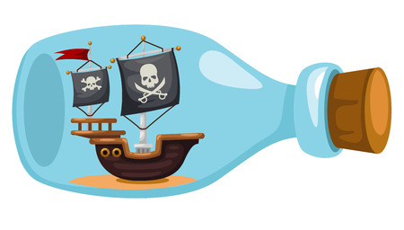Pirate ship in bottle,vector illustrationのイラスト素材