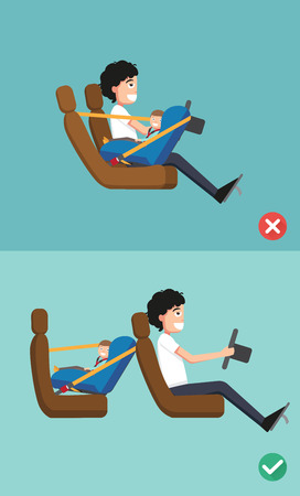 Best and worst for baby safety seat placing it in the car. vector illustration.のイラスト素材