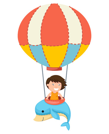 Illustration of children in a balloon vectorのイラスト素材