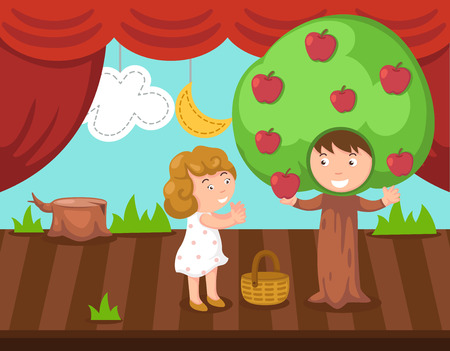 Children doing stage drama illustration.vectorのイラスト素材