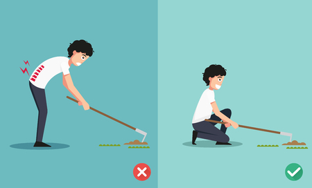 Best and worst positions for the hoe to dig ground and plant a tree, illustration, vectorのイラスト素材