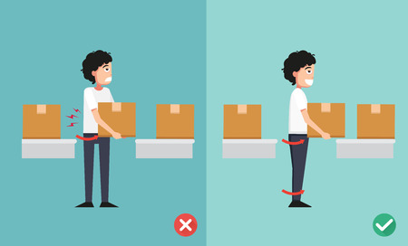 Improper versus against proper lifting ,illustration,vectorのイラスト素材