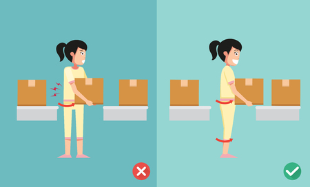 Improper versus against proper lifting ,illustration,vectorのイラスト素材
