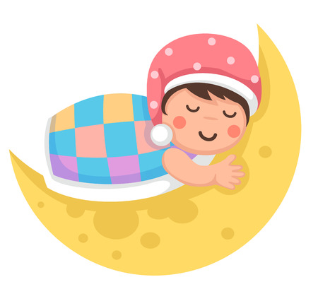 Illustration of a boy and the moon in the nightのイラスト素材