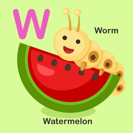Illustration Isolated Animal Alphabet Letter W-Watermelon,Worm.Vectorのイラスト素材