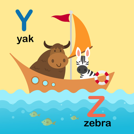 Alphabet Letter Y-yak,Z-zebra,vector illustrationのイラスト素材