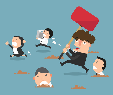 The employees running away from their bad boss.illustration,vectorのイラスト素材