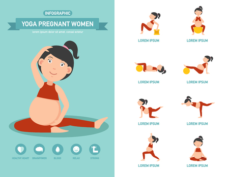 Yoga pregnant women healthcare infographics.vector illustration.のイラスト素材