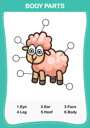 Illustration of sheep vocabulary part of body,Write the correct numbers of body parts.vectorのイラスト素材