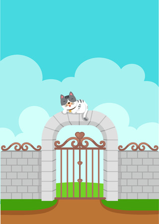 Illustration of white cat on the wallのイラスト素材