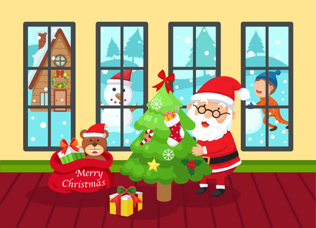 Illustration of Santa Claus, Happy New Year and Merry Christmas vector.のイラスト素材