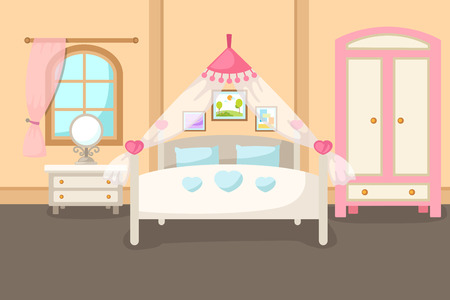 Vector illustration of a bedroom interior with a bed vectorのイラスト素材