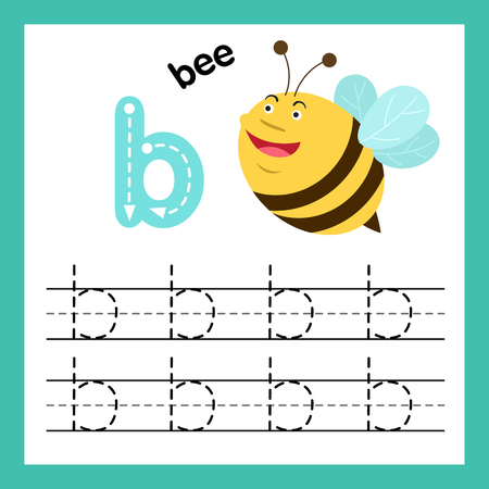 Alphabet B exercise with cartoon vocabulary illustration, vectorのイラスト素材