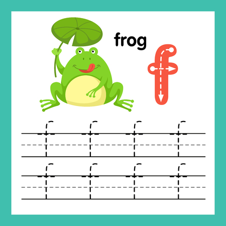 Alphabet F exercise with cartoon vocabulary illustration, vectorのイラスト素材