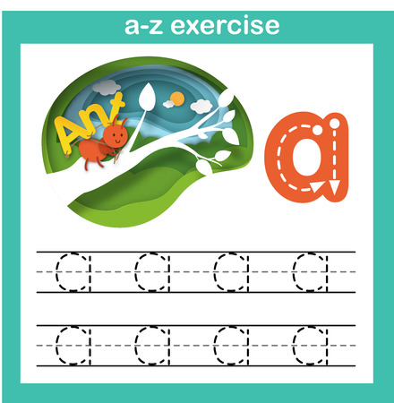 Alphabet Letter A-ant exercise,paper cut concept vector illustrationのイラスト素材