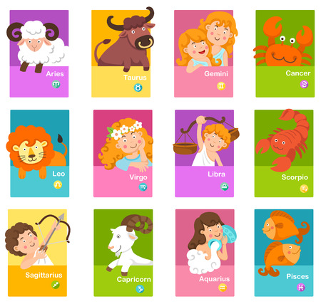 Set illustration with cartoon zodiac signs vectorのイラスト素材