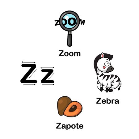 Alphabet Letter Z-zapote,zebra,zoom vector illustrationのイラスト素材