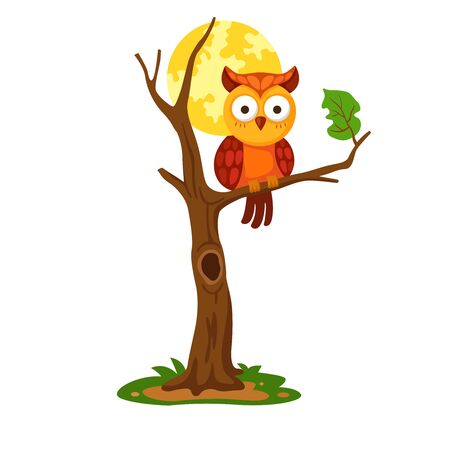 illustration of a cartoon owl on a tree vectorのイラスト素材