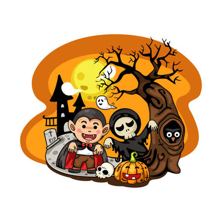 Halloween kids costume party isolate on white background.のイラスト素材