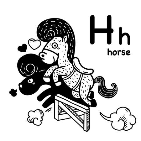 Hand drawn.Alphabet Letter H-horse  illustration, vectorのイラスト素材