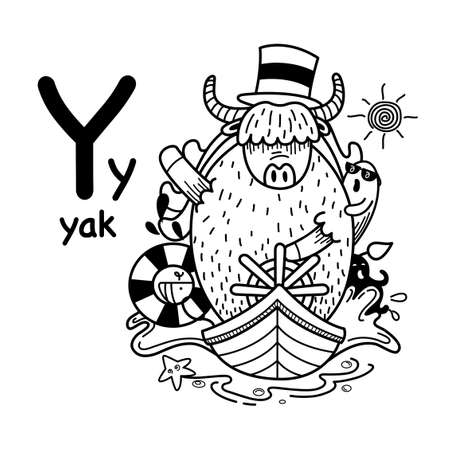 Hand drawn.Alphabet Letter Y-yak illustration, vectorのイラスト素材