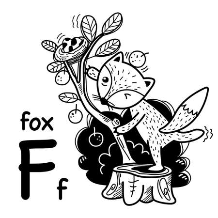 Hand drawn.Alphabet Letter F-fox illustration, vectorのイラスト素材