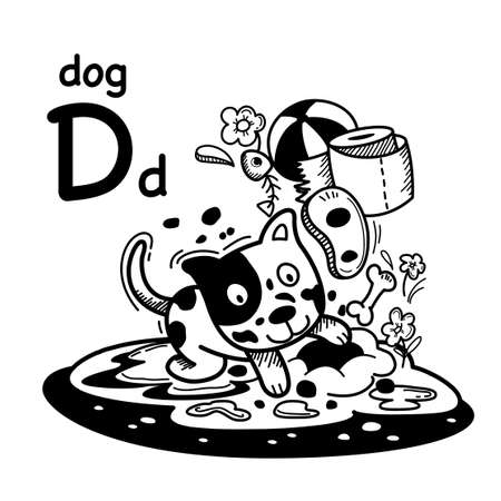 Hand drawn.Alphabet Letter D-dog illustration, vectorのイラスト素材